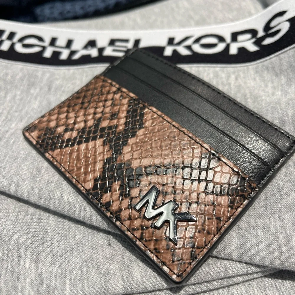 MICHAEL KORS Cyrus Snake Embossed Tall Card Case
Driftwood 
NWT - Picture 10 of 16